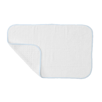 Weezie Towels Luxury Signature Bath Mat | White + Light Blue Piping