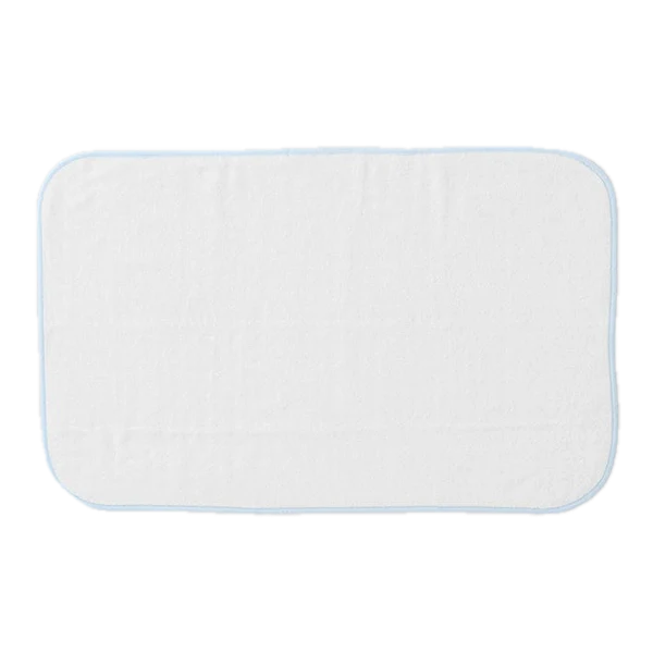 Weezie Towels Luxury Signature Bath Mat | White + Light Blue Piping