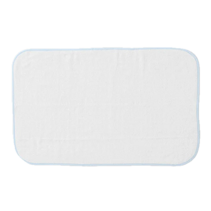 Weezie Towels Luxury Signature Bath Mat | White + Light Blue Piping