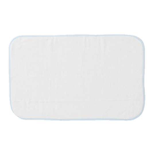 Weezie Towels Luxury Signature Bath Mat | White + Light Blue Piping