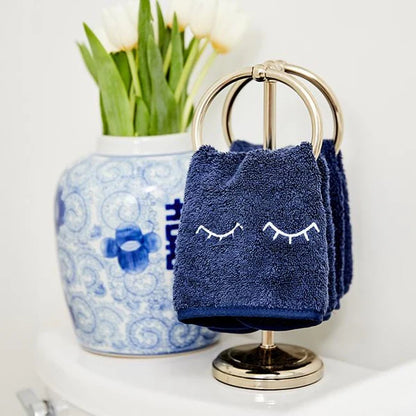 Weezie Towels Luxury Makeup Towel Set of 2 | Navy + White Eyelids Embroidery