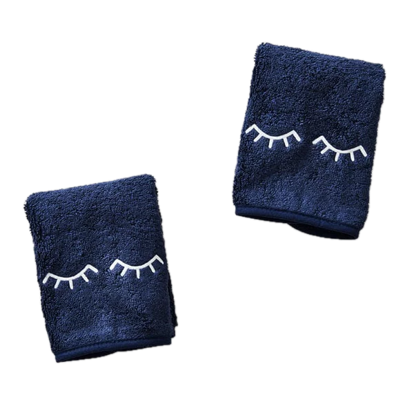 Weezie Towels Luxury Makeup Towel Set of 2 | Navy + White Eyelids Embroidery