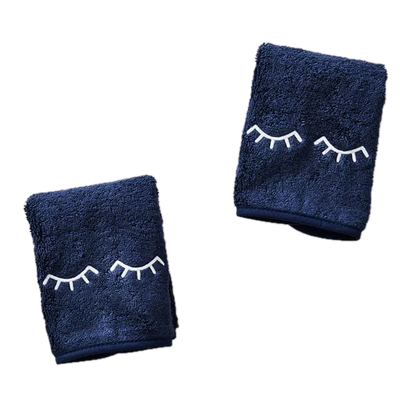 Weezie Towels Luxury Makeup Towel Set of 2 | Navy + White Eyelids Embroidery
