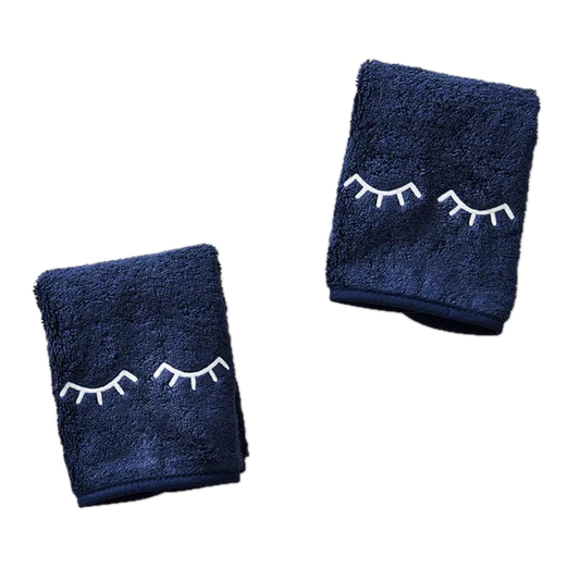 Weezie Towels Luxury Makeup Towel Set of 2 | Navy + White Eyelids Embroidery