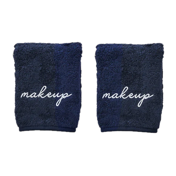 Weezie Towels Luxury Makeup Towel Set of 2 | Navy + White Makeup Embroidery