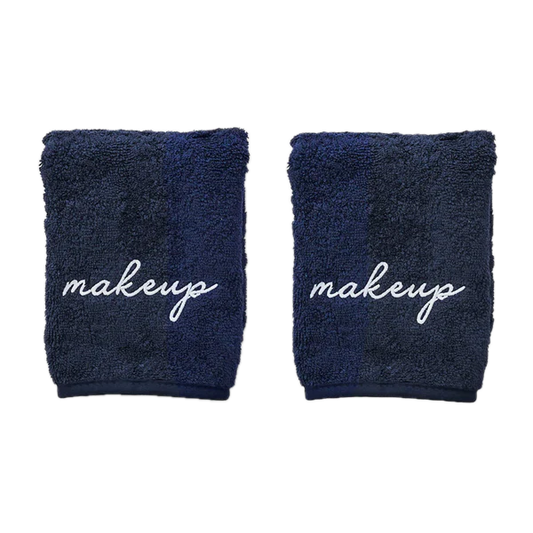 Weezie Towels Luxury Makeup Towel Set of 2 | Navy + White Makeup Embroidery
