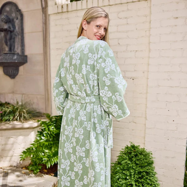 Weezie Towels Luxury Women's Long Bell Sleeve Ivy Pattern Robe | Extra Small