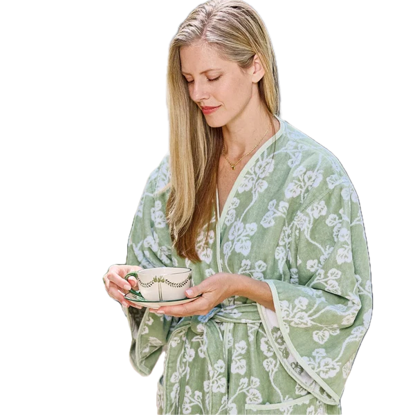Weezie Towels Luxury Women's Long Bell Sleeve Ivy Pattern Robe | Extra Small