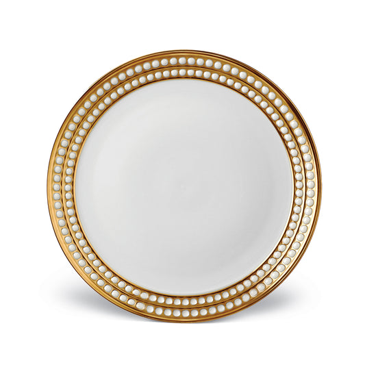 L'Objet Perlee White 24k Gold Hand Painted Porcelain Dinner Plate | 10.5in