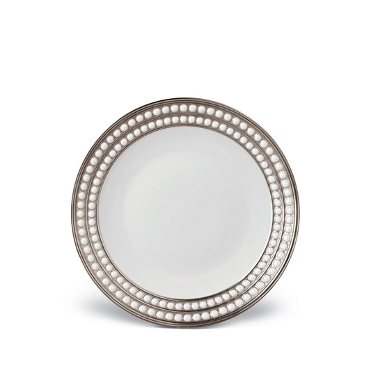 L'Objet Perlee White Platinum Hand Painted Porcelain Dessert Plate | 8.5in