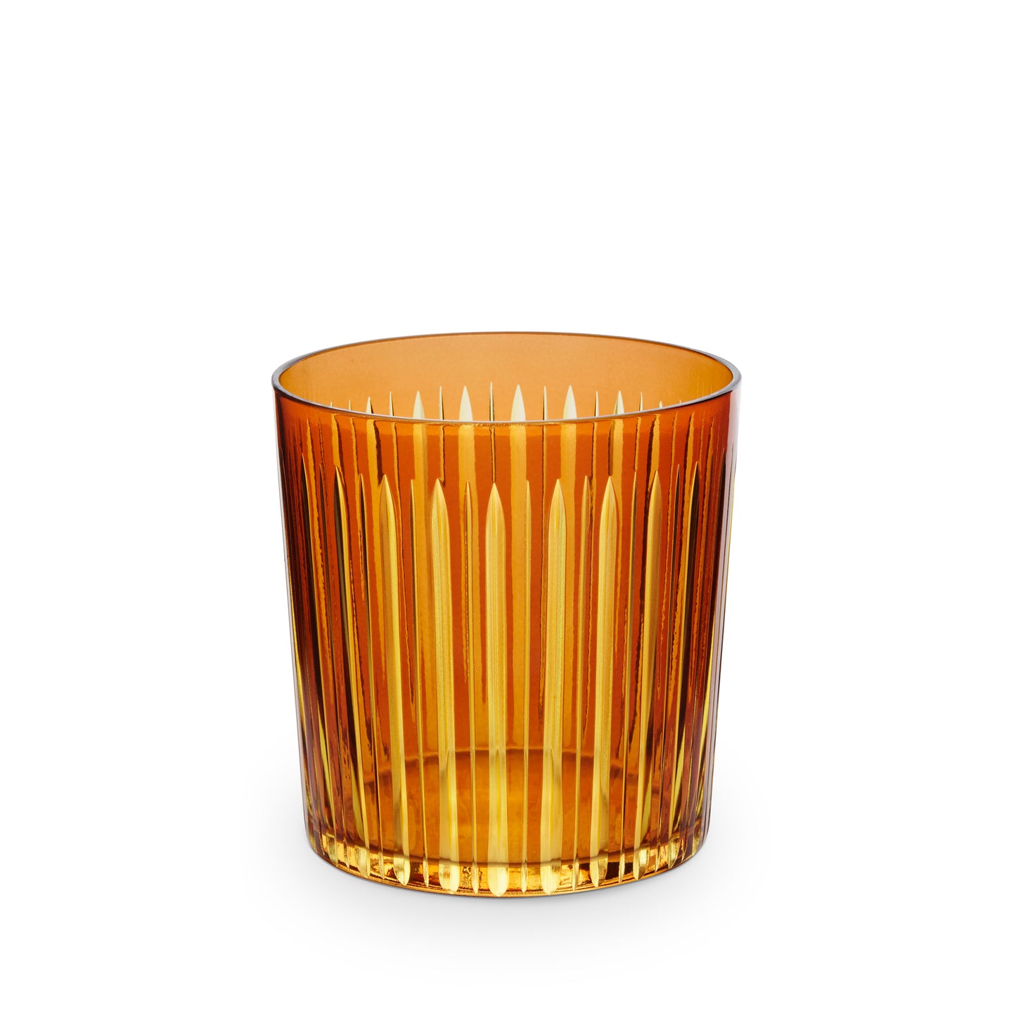 L'Objet Prism Amber Hand Cut Glass Double Old Fashioned Glass Set of 4 | 3.5in 13oz