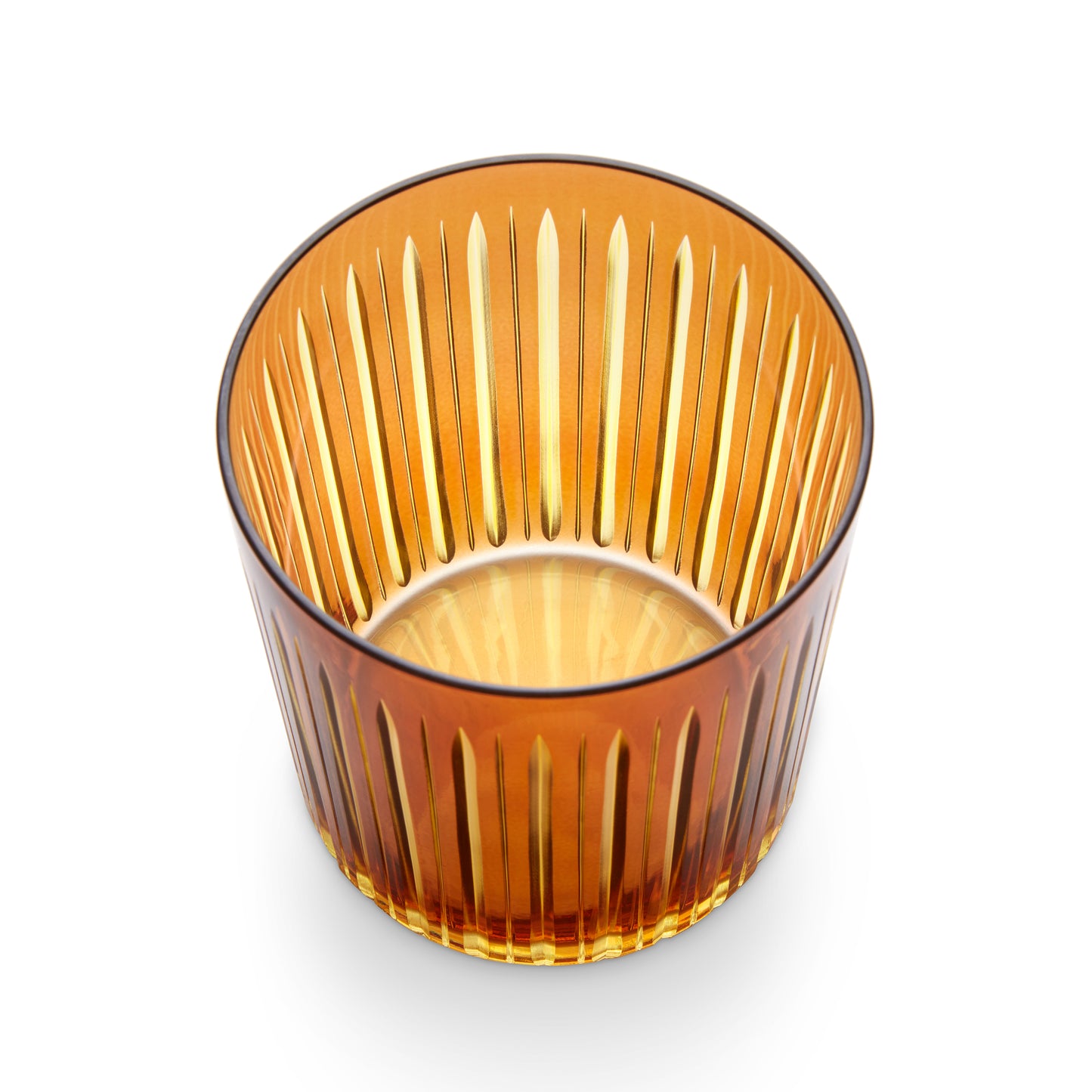 L'Objet Prism Amber Hand Cut Glass Double Old Fashioned Glass Set of 4 | 3.5in 13oz