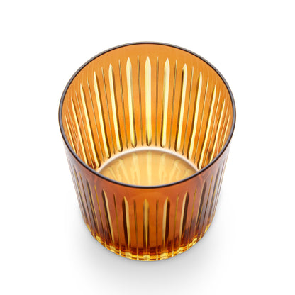 L'Objet Prism Amber Hand Cut Glass Double Old Fashioned Glass Set of 4 | 3.5in 13oz