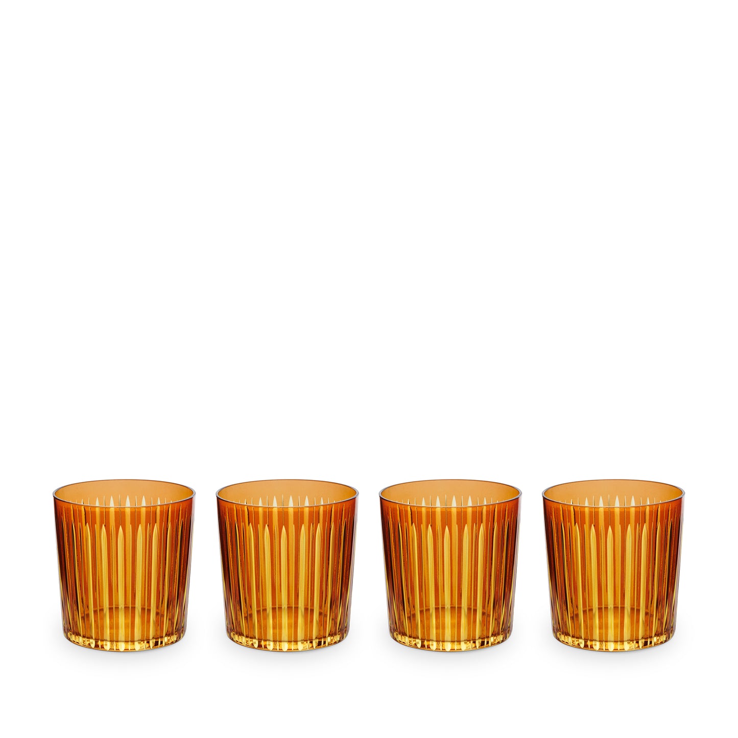 L'Objet Prism Amber Hand Cut Glass Double Old Fashioned Glass Set of 4 | 3.5in 13oz