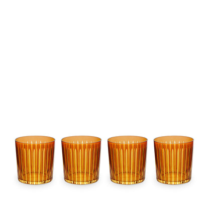 L'Objet Prism Amber Hand Cut Glass Double Old Fashioned Glass Set of 4 | 3.5in 13oz
