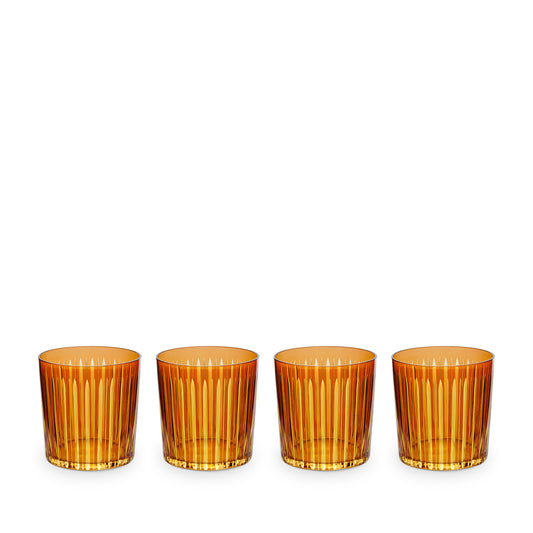 L'Objet Prism Amber Hand Cut Glass Double Old Fashioned Glass Set of 4 | 3.5in 13oz