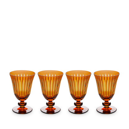 L'Objet Prism Amber Hand Cut Glass Wine Glass Set of 4 | 5.5in 9oz