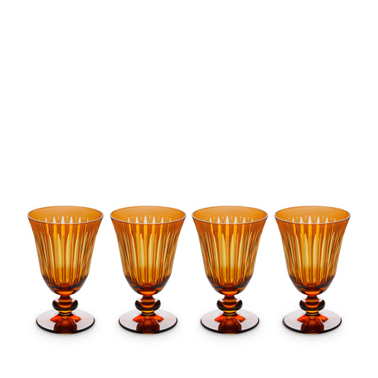 L'Objet Prism Amber Hand Cut Glass Wine Glass Set of 4 | 5.5in 9oz