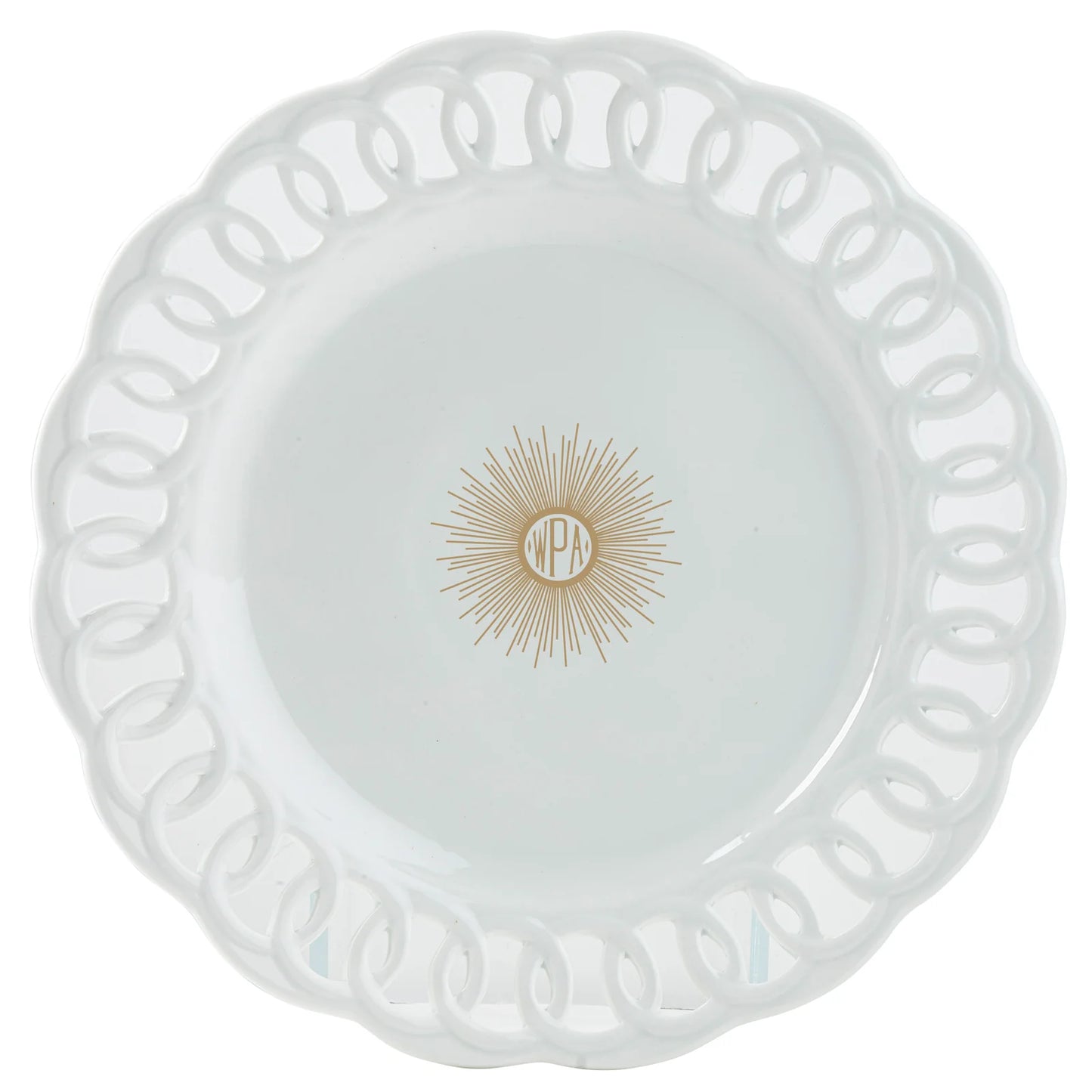 Signature Ultra-White Gold Open Rim Round Platter | Monogrammed