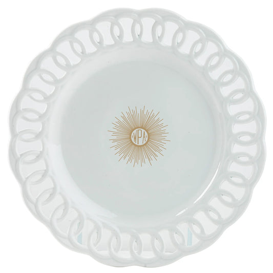 Signature Ultra-White Gold Open Rim Round Platter | Monogrammed