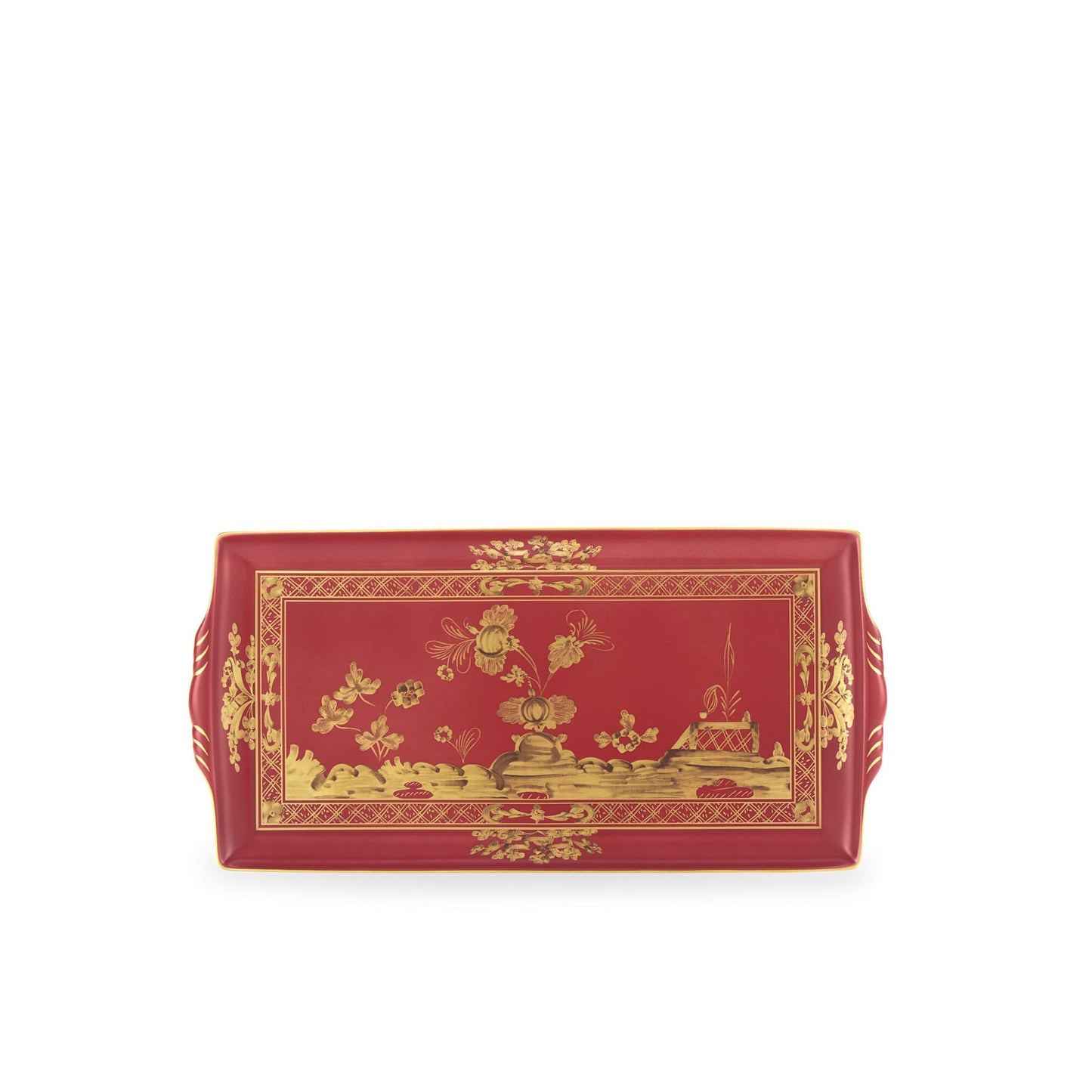Ginori 1735 Oriente Italiano Rectangular Tray with Handles | 13.2x7in Rubrum