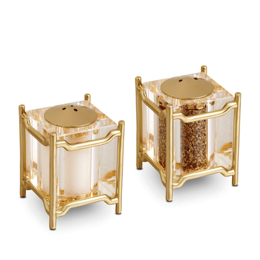 L'Objet Han Spice Jewel 24k Gold Hand Gilded Salt + Pepper Shaker Set of 2 | 1.5x1.5in