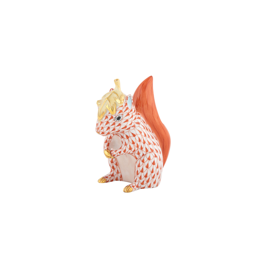 Herend Squirrel with Leaf | 3in Rust