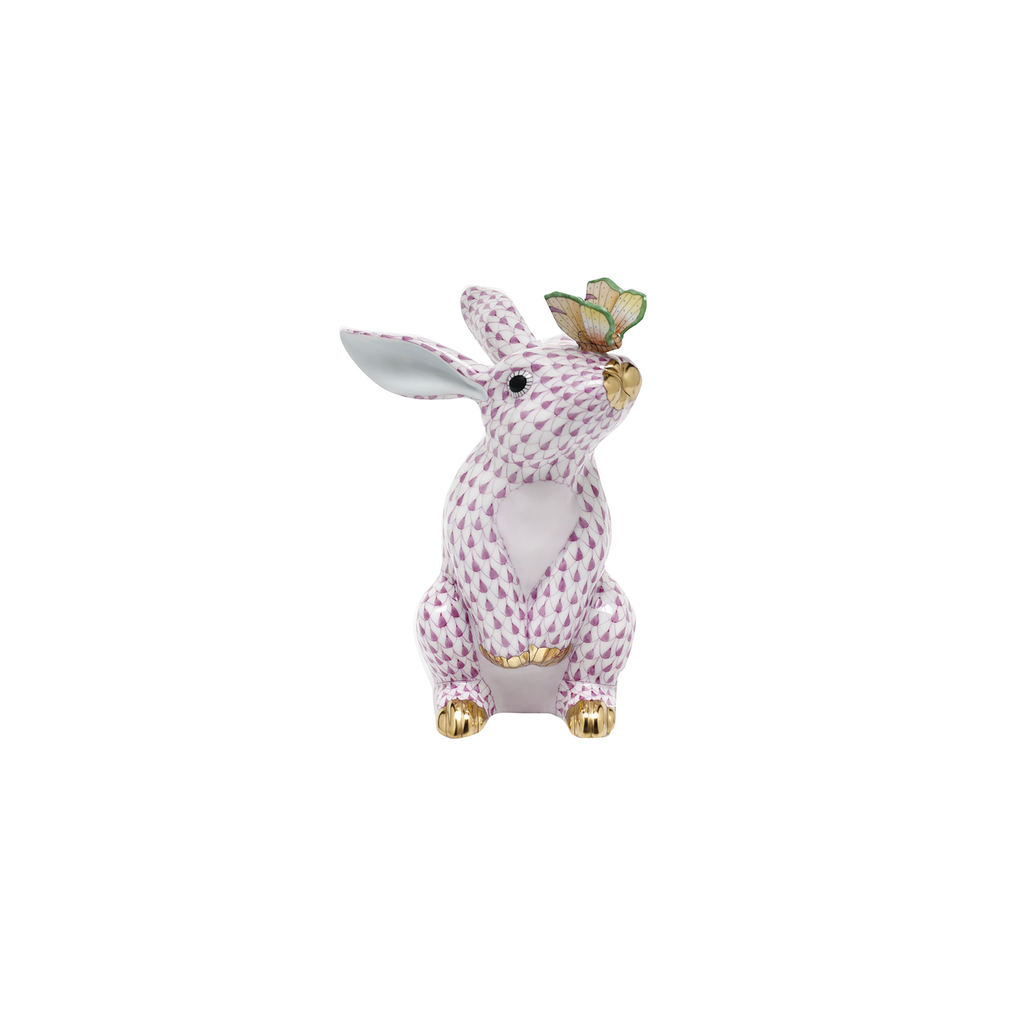 Herend Bunny with Butterfly | 6.5in Raspberry