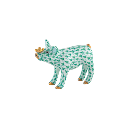 Herend Pig with Butterfly | 2.5in Green