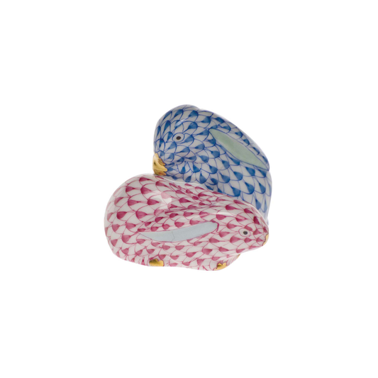 Herend Pair Of Rabbits | 1.5in Blue + Raspberry