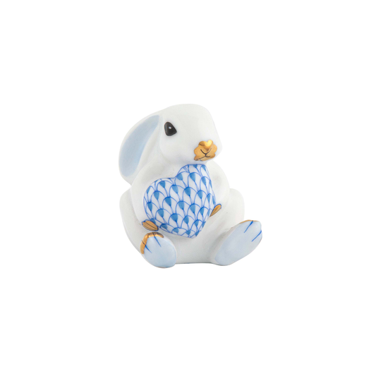 Herend White Bunny with Heart | 2in Blue