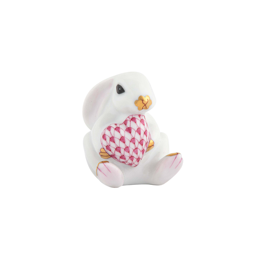 Herend White Bunny with Heart | 2in Raspberry