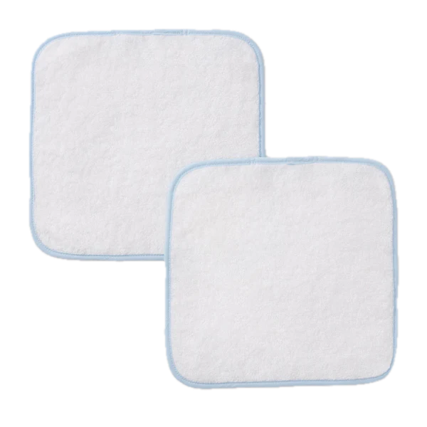 Weezie Towels Luxury Signature Piped Edge Washcloth Set of 2 | Light Blue Piping