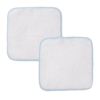 Weezie Towels Luxury Signature Piped Edge Washcloth Set of 2 | Light Blue Piping
