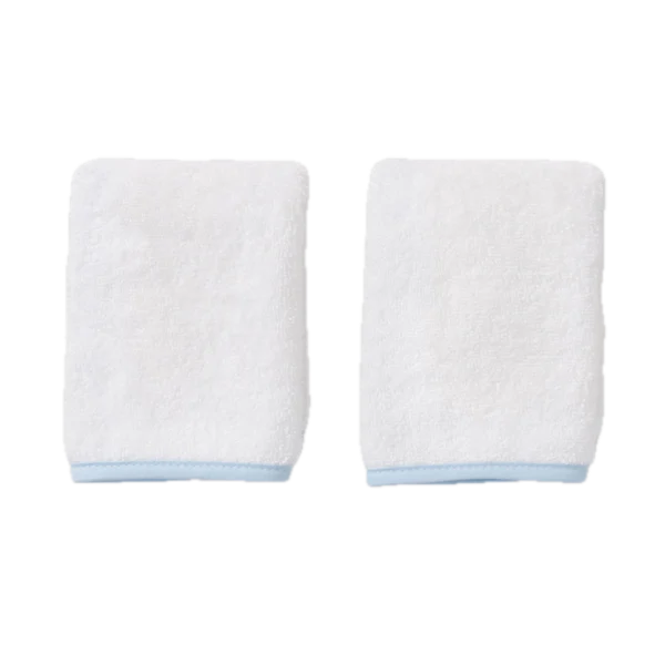 Weezie Towels Luxury Signature Piped Edge Washcloth Set of 2 | Light Blue Piping