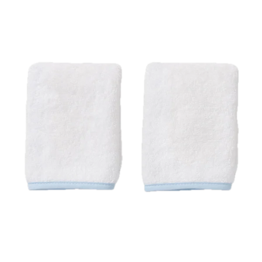 Weezie Towels Luxury Signature Piped Edge Washcloth Set of 2 | Light Blue Piping