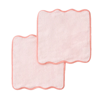 Weezie Towels Luxury Scallop Edge Washcloth Set of 2 | Pink + Coral Piping