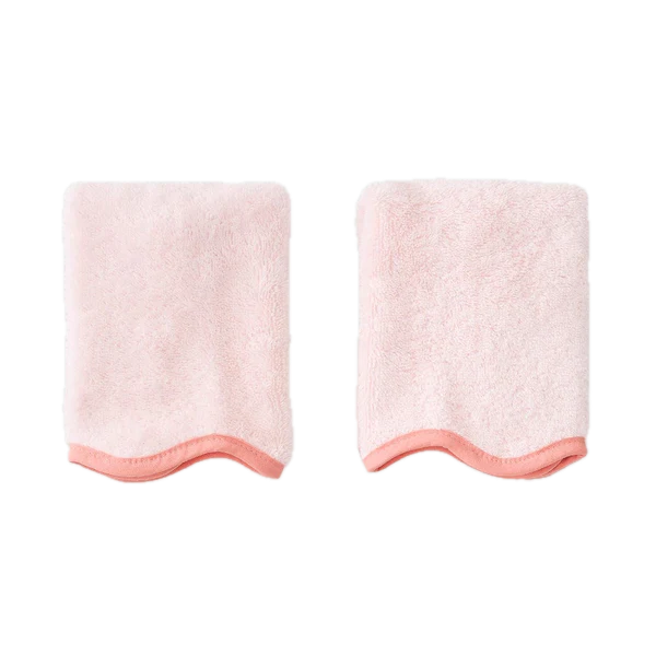 Weezie Towels Luxury Scallop Edge Washcloth Set of 2 | Pink + Coral Piping