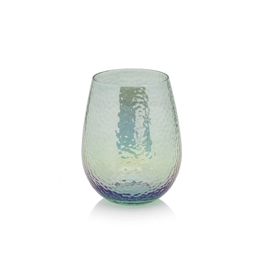 Hammered Stemless Wine Glass | Blue Luster 17.25oz