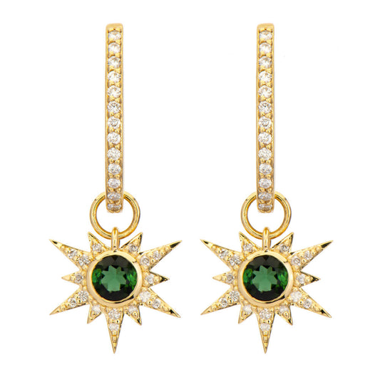SINGLE | Green Tourmaline Starburst Earring Charm | .06c 14k