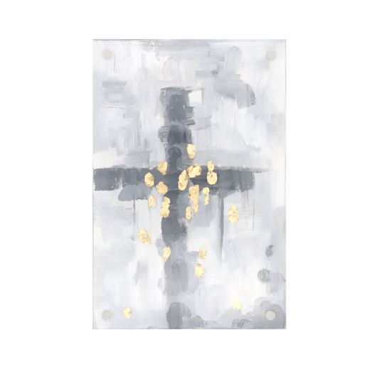 Grey Cross with Gold Details in Acrylic Frame