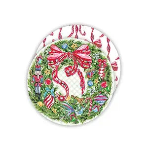Round Coasters Christmas Wreath Plaid Bow | Set of 20