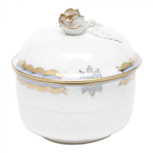 Herend Princess Victoria Light Blue Covered Sugar with Rose | 6oz