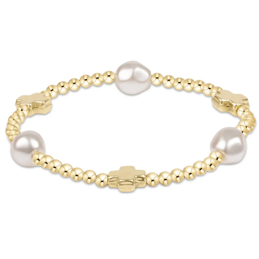 eNewton Signature Cross Admire 3mm Bead Bracelet | Pearl