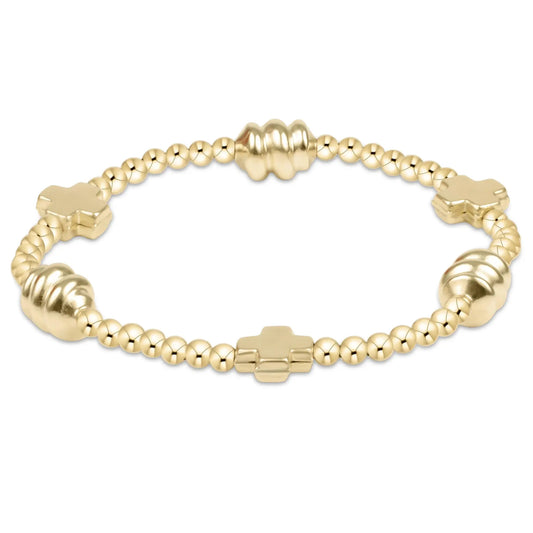 eNewton Signature Cross Admire Gold Bead Bracelet | 3mm Off-White