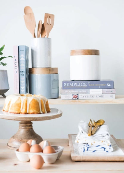 Cream Enamel Mango Wood Cake Stand | 12in