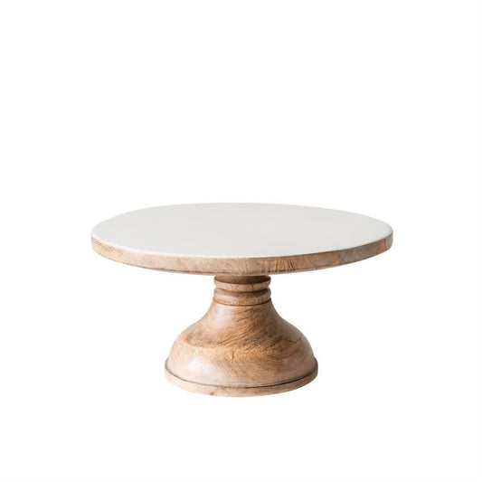 Cream Enamel Mango Wood Cake Stand | 12in