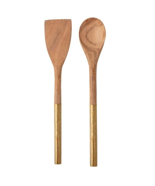 Wood + Brass Serving Set | 13.25in