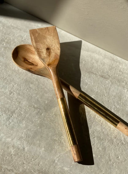 Wood + Brass Serving Set | 13.25in