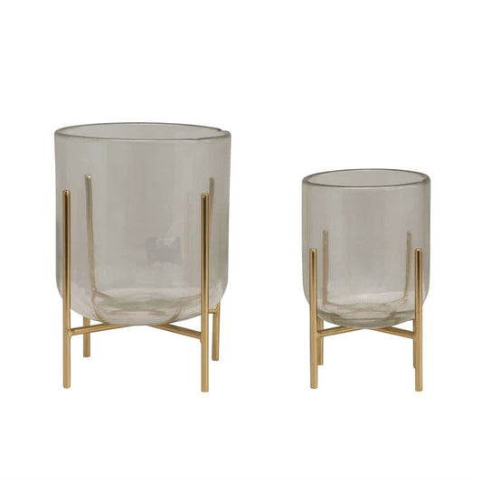 Glass Vase Candle Holder + Gold Stand | 6.75in